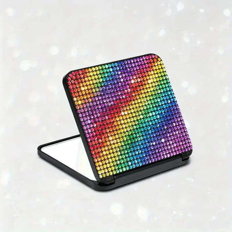 Rhinestone Compact Makeup Mirror Double Sided Foldable Portable HD Reflection for Daily Makeup Touch Up Travel Gift