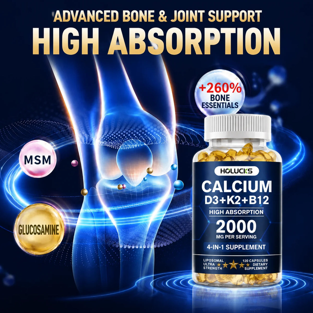 Calcium Supplements, with Vitamin D3 K2, Support Bone Muscle TeethHealth, Replenish Joints, Calcium Absorption