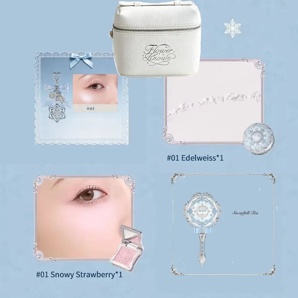 Flower Knows Snow Ballet Makeup Christmas Gift Set Eyeshadow,Blush,Lip Glaze Setting Powder with Cosmetic Bag Beauty Kit
