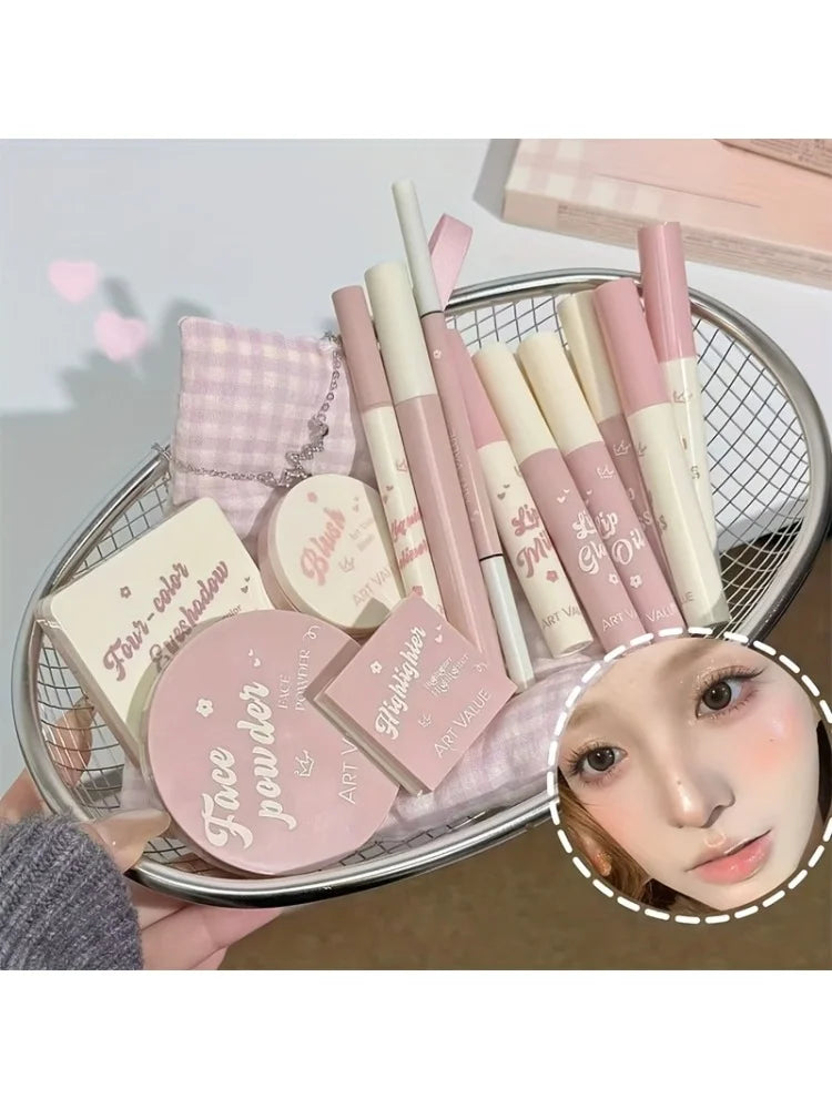14pcs Teen Pink Makeup Gift Set, Lip Gloss Eyebrow Mascara Eyeliner Necklace Full Beauty Kit, for Xmas Birthday Valentine’s Day