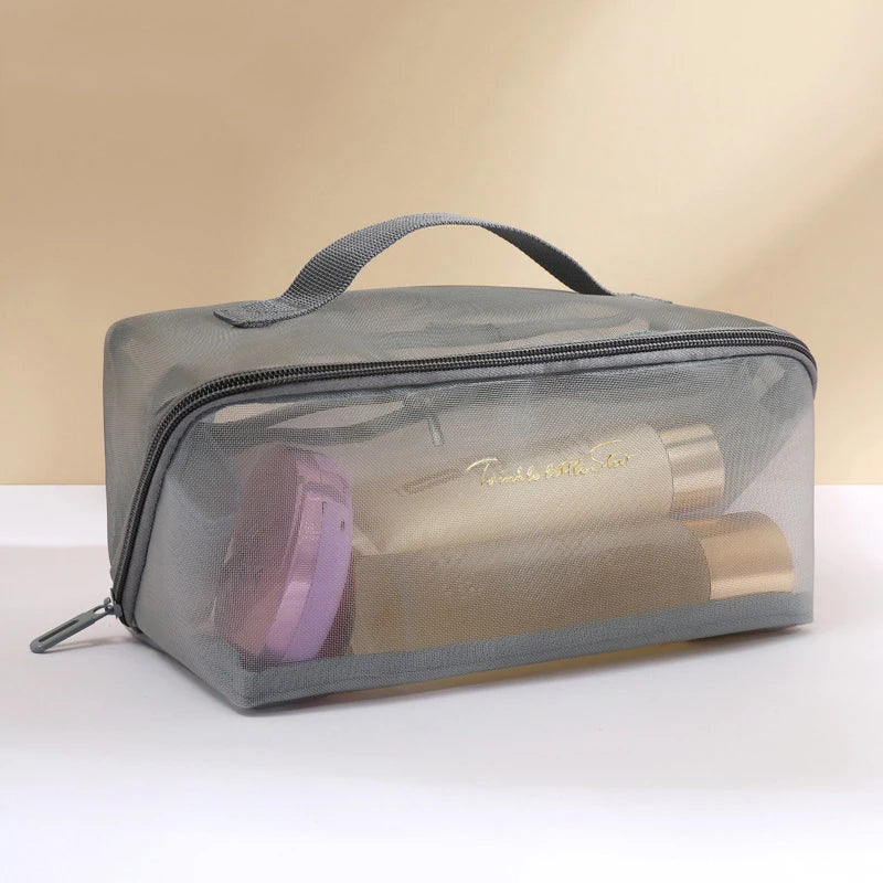 New Transparent Mesh Pillow Cosmetic Bag Travel Tote Makeup Toiletry Storage Pouch Washbag Large Capacity Organizer Zipper Bags