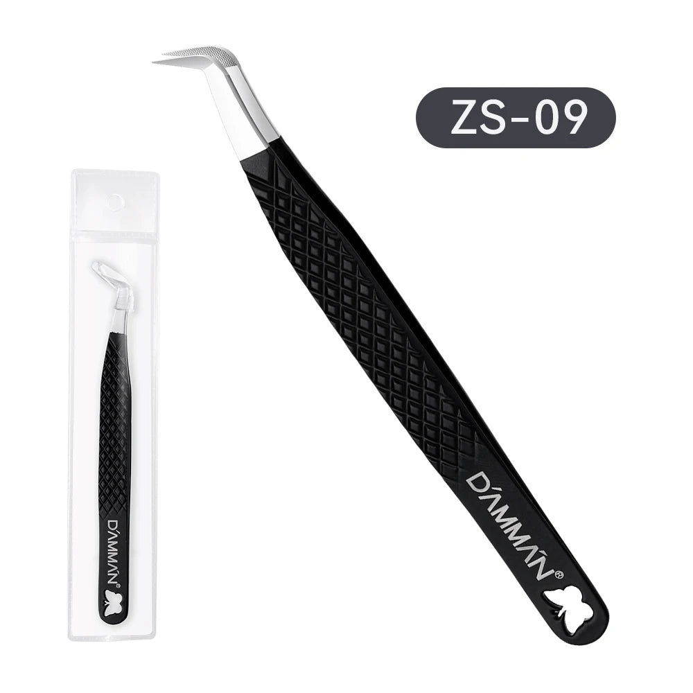 DAMMAN Fiber Tip Lash Extensions Tweezers Professional Eyelash Tweezers Anti-slip Lash Tweezers Eyelash Extension Supplies
