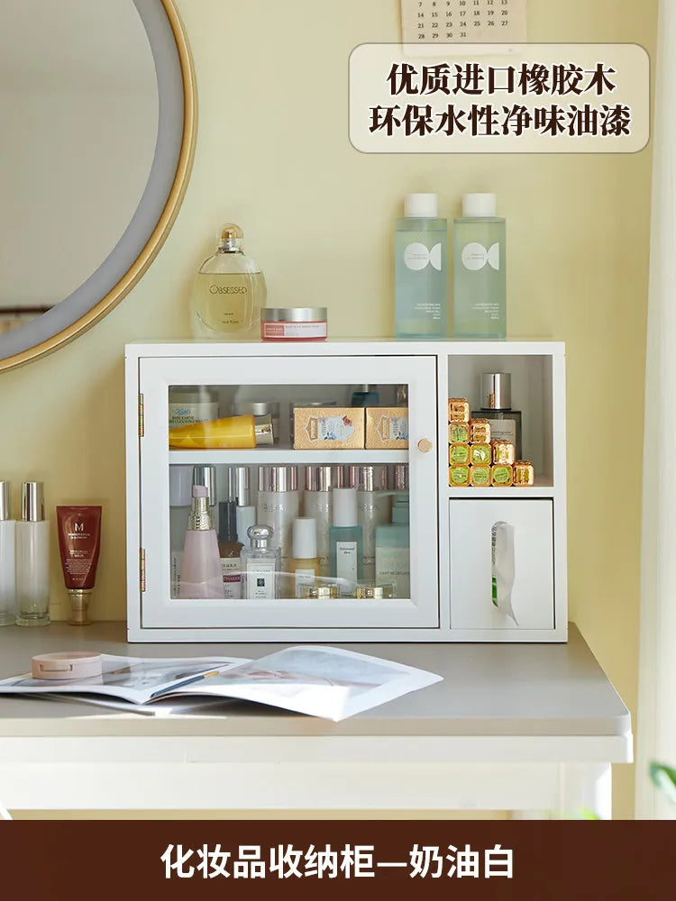 Mid Century Solid Wood Cosmetic Storage Box Drawer Organizer for Perfume Skincare Desktop Vanity Cabinet Rustic Makeup Holder