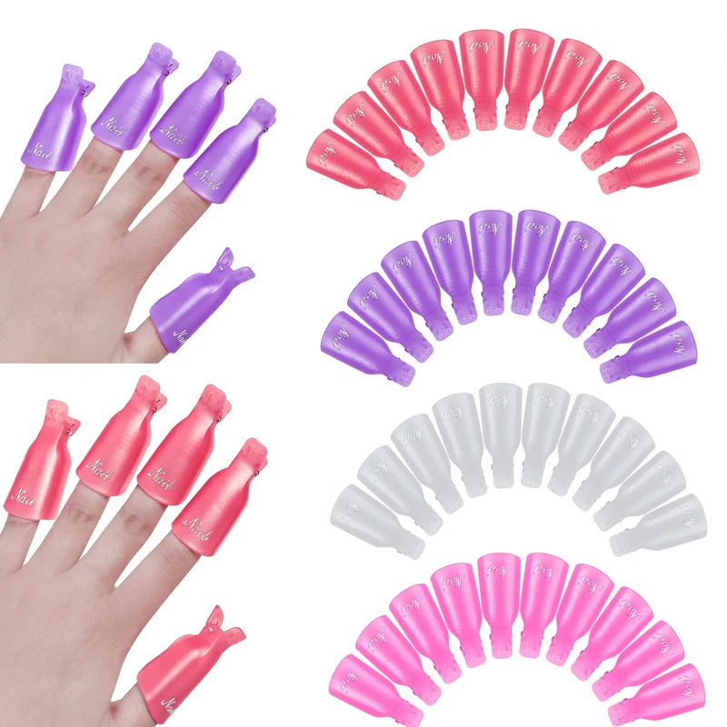 10Pcs UV Gel Polish Remover Clips Colorful Acrylic Nail Art Soak Off Cap Clips Nails Cleaning Manicure Finger Wrap Remover Tools