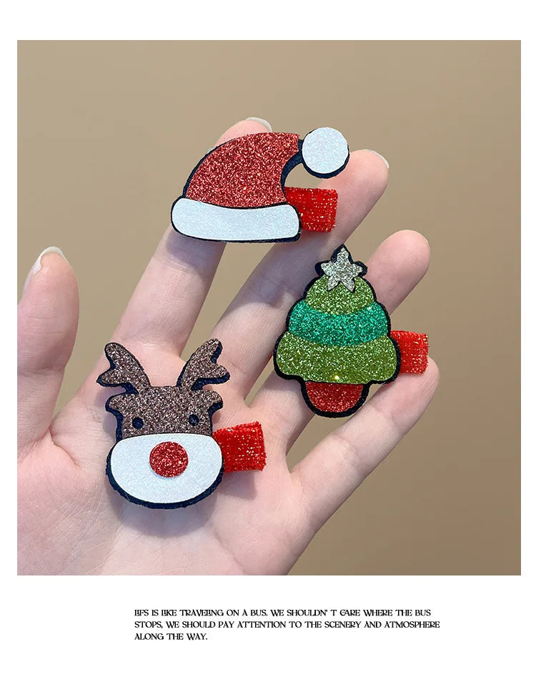 Cute Christmas New Year Hairpins Set Children Girls Gift Bangs Hair Clips Pins Accessories Hairclip Headwear Headdress Ornament