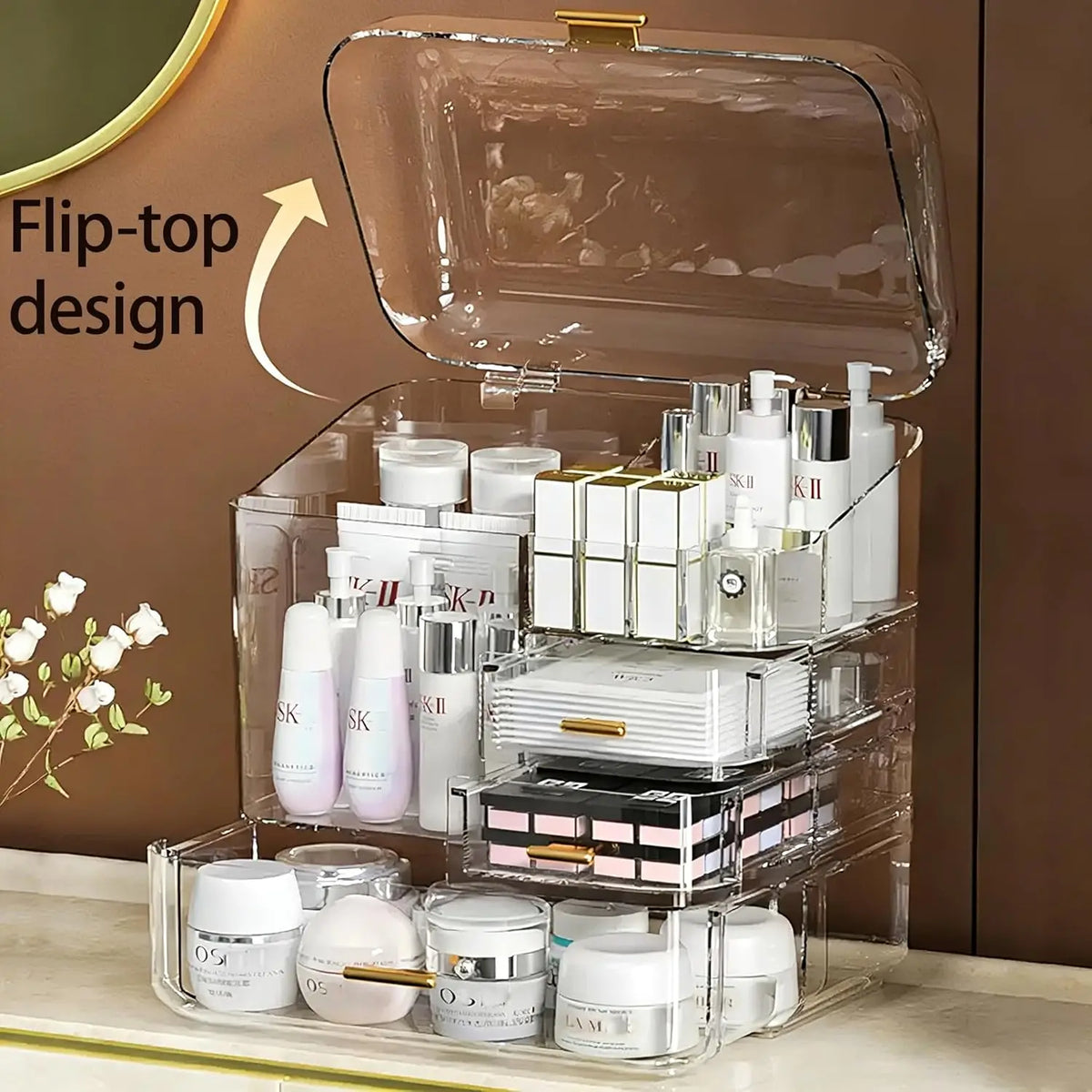 2026 New Cosmetic Storage Box Transparent Integrated Acrylic Eyebrow Pencil Lipstick Skincare Storage Organizer