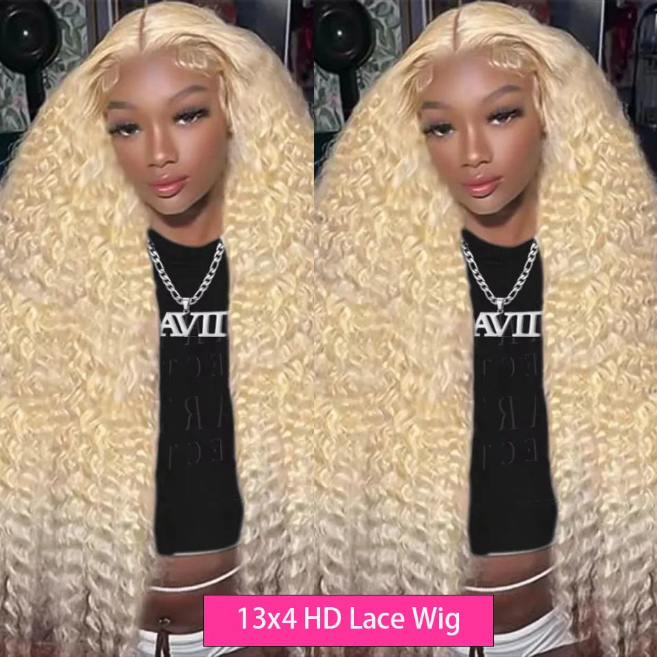 613 Blonde Lace Frontal Wig Deep Wave 13x4 13x6 HD Lace Human Hair Wig Pre Pluck Curly Lace Front Wigs Brazilian Human Hair