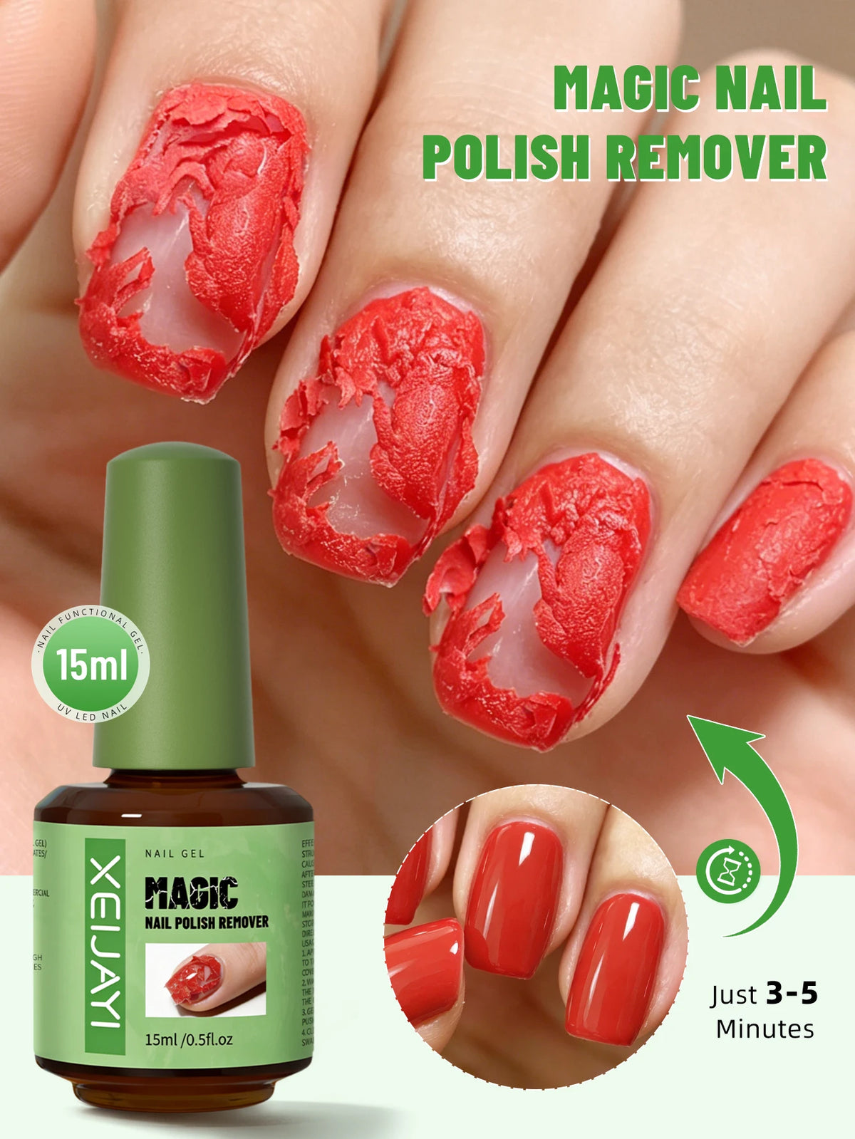XEIJAYI 1pc 15ml Magic Fast Remover Gel Nail Polish Clean UV Soak Off Degreasr For Manicure Layer Nail Art Removal Semi-permanet