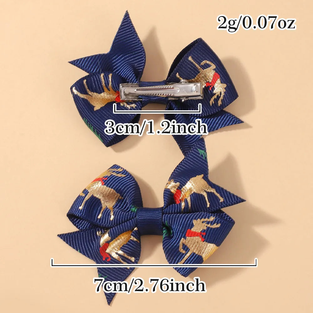 10Pcs Christmas Bow Hair Clips for Girls Santa Claus Print Ribbon Hairpins Boutique Party Cheer Kids Headwear Hair Accessories