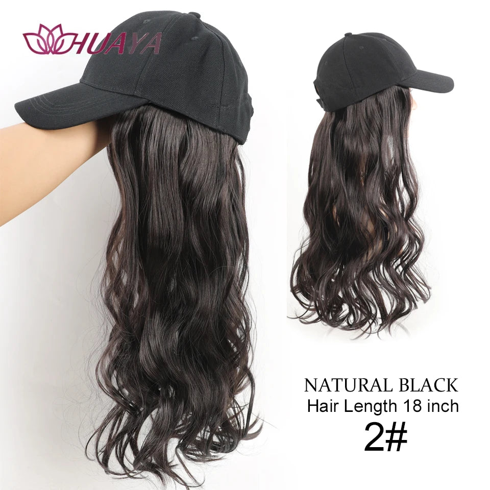 Long Wavy Curly Synthetic Wig Baseball Cap Hair Extensions Hat Wigs Black Brown Adjustable Hairpiece for Women