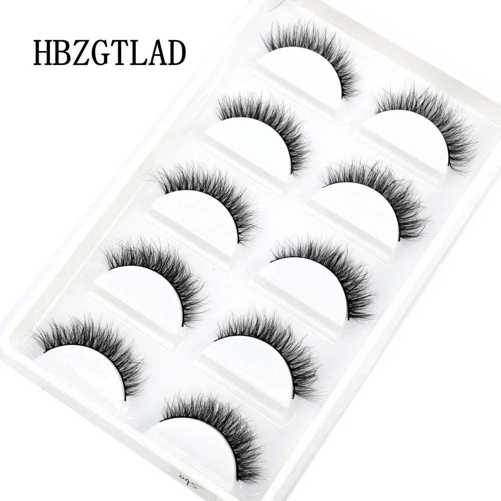 HBZGTLAD 5Pairs Handmade Mink Lashes Short False Eyelashes Dense Natural Long Messy Eye Lashes Reusable Stage Makeup Eyelashes