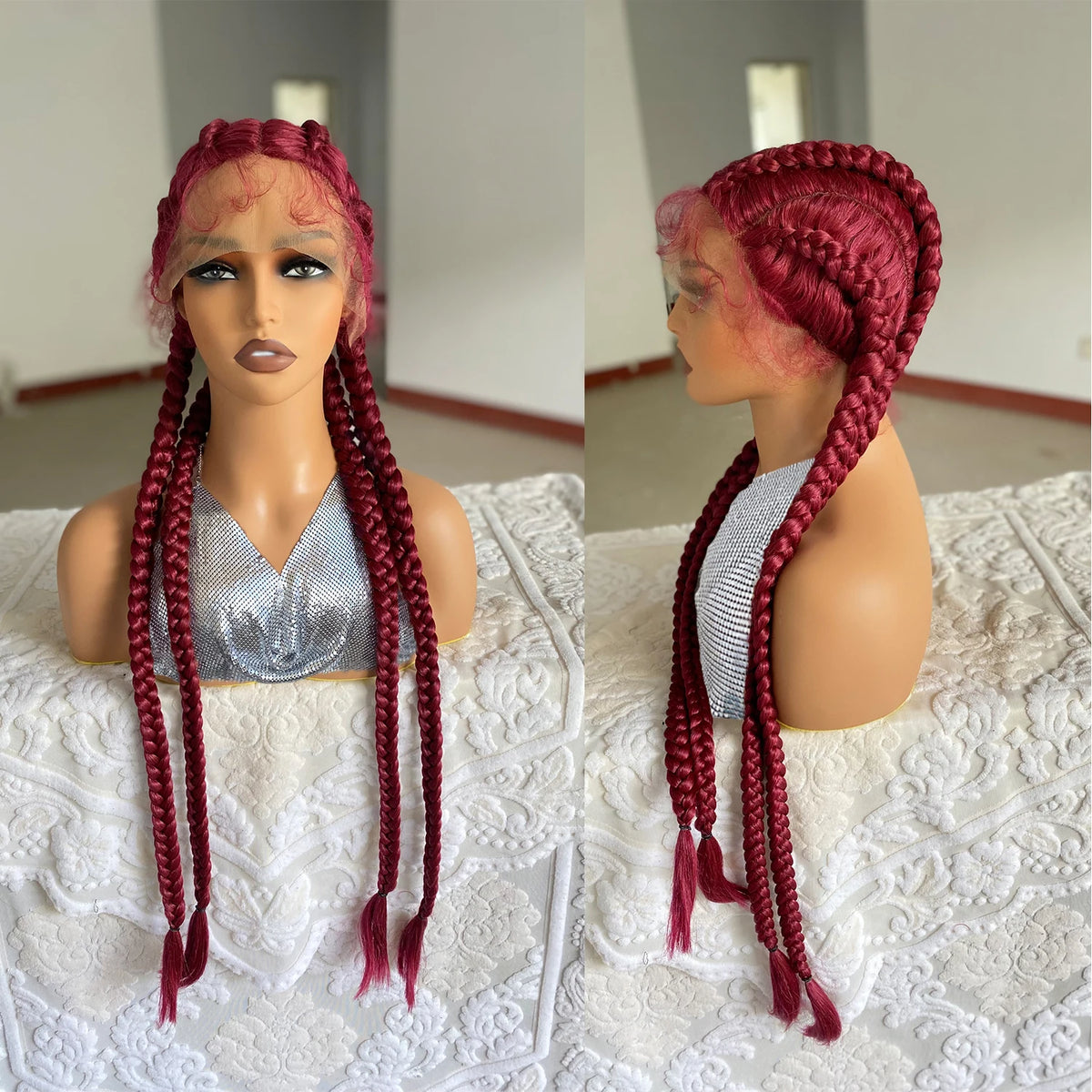 Synthetic Lace Front Wig Braided Wigs With Baby Hair 32 Inches 4 Twist Cornrow Braids Cosplay DIY Wig Synthetic Crochet Braids