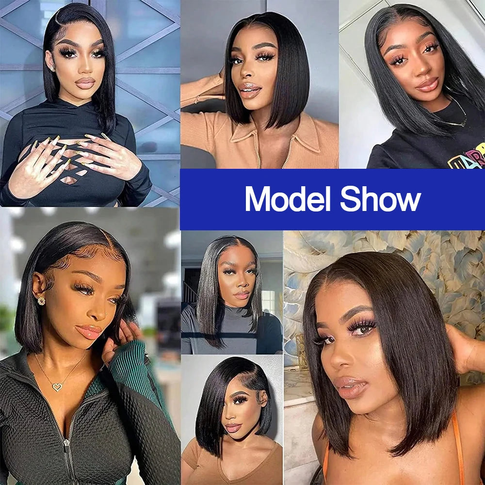 Brazilian HD Transparent 13x4 Bone Straight Short Bob Human Hair Wigs 13x6 Straight Lace Front Wigs For Women 250 Density