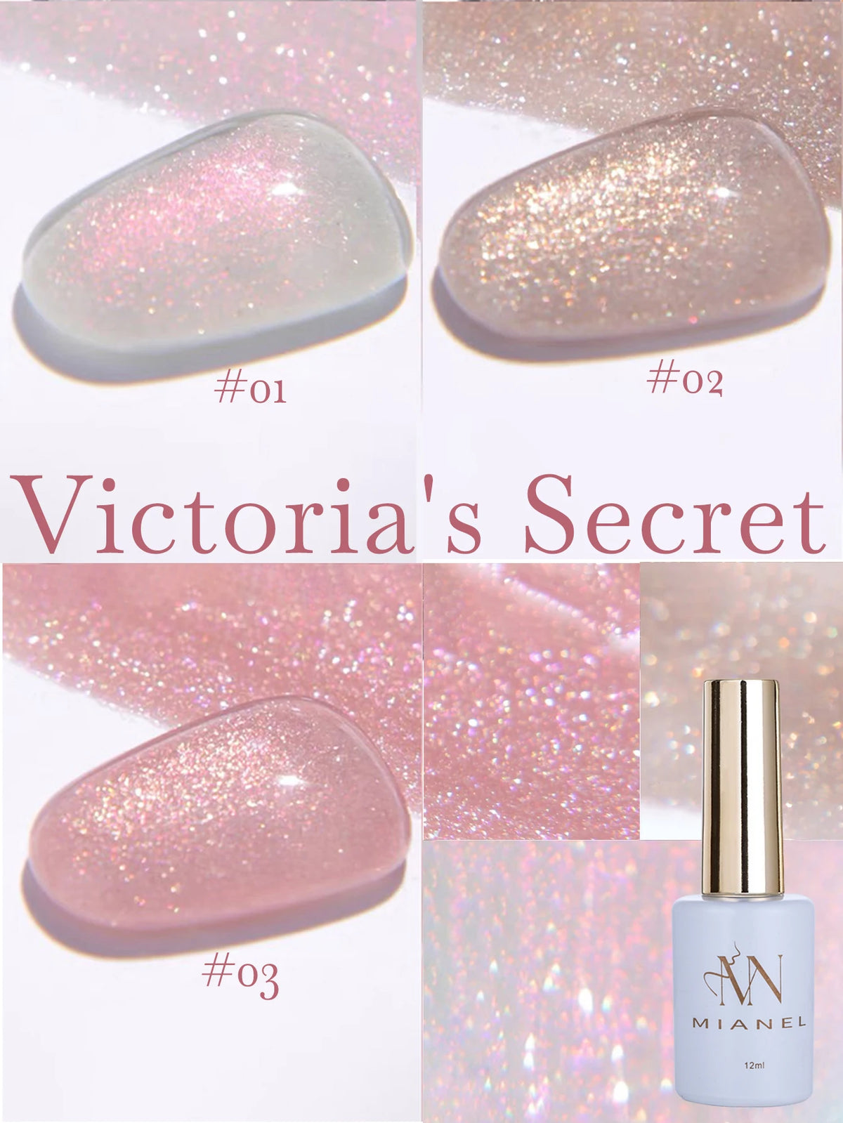 MN 1-9PCS Pink Blue White Green Color Series Gel Nail Polish With Strobe Glitter Brocade Diamond Gel Polish