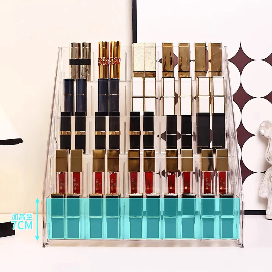 Compartmentalized Lipstick Storage Box, Premium Cosmetic Organizer, Transparent Stepped Desktop Holder, Makeup Brush Pen Holder
