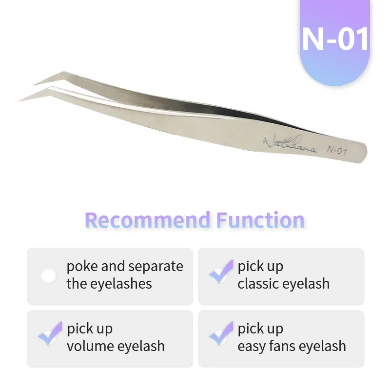 NATUHANA Eyelash Extension Tweezers Stainless Steel High Precision Stainless Steel Superhard Anti-Static Tweezers Makeup Tools