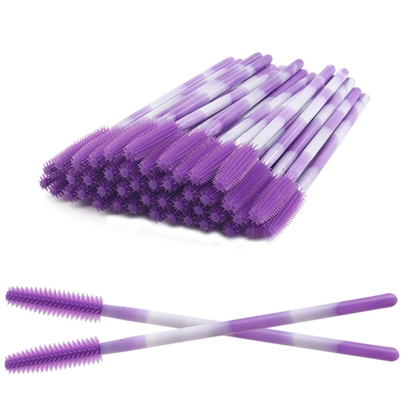 50Pcs Disposable Silicone Eyelash Brush Rainbow Eye Lash Makeup Brushes Mascara Wands Microbrush Eyelashes Extension Beauty Tool