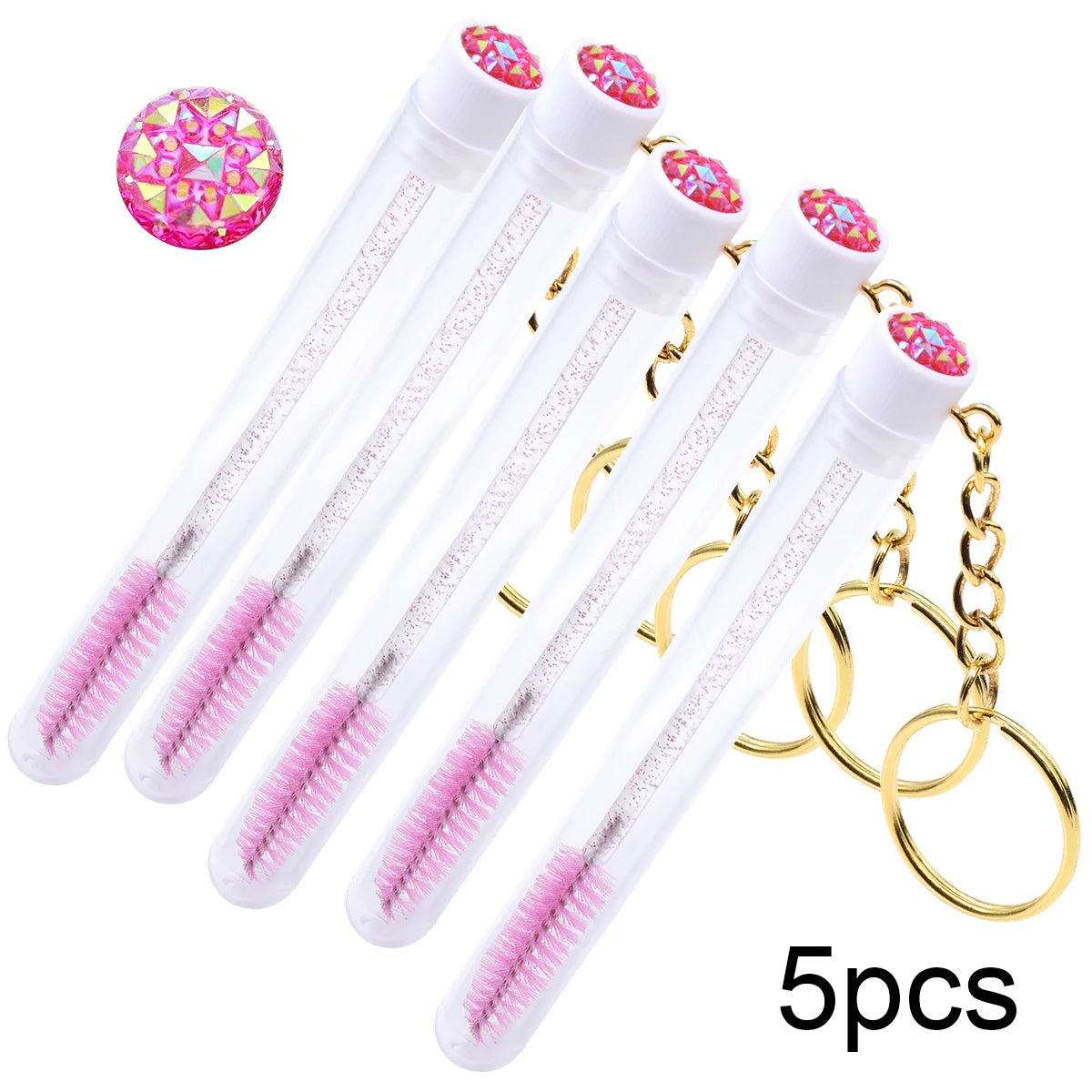 5pcs/Lot Eyelash Brushes Tubes With Keychain Lash Brush In Clear Container Disposable Eyelash Extension Mascara Wands With Case