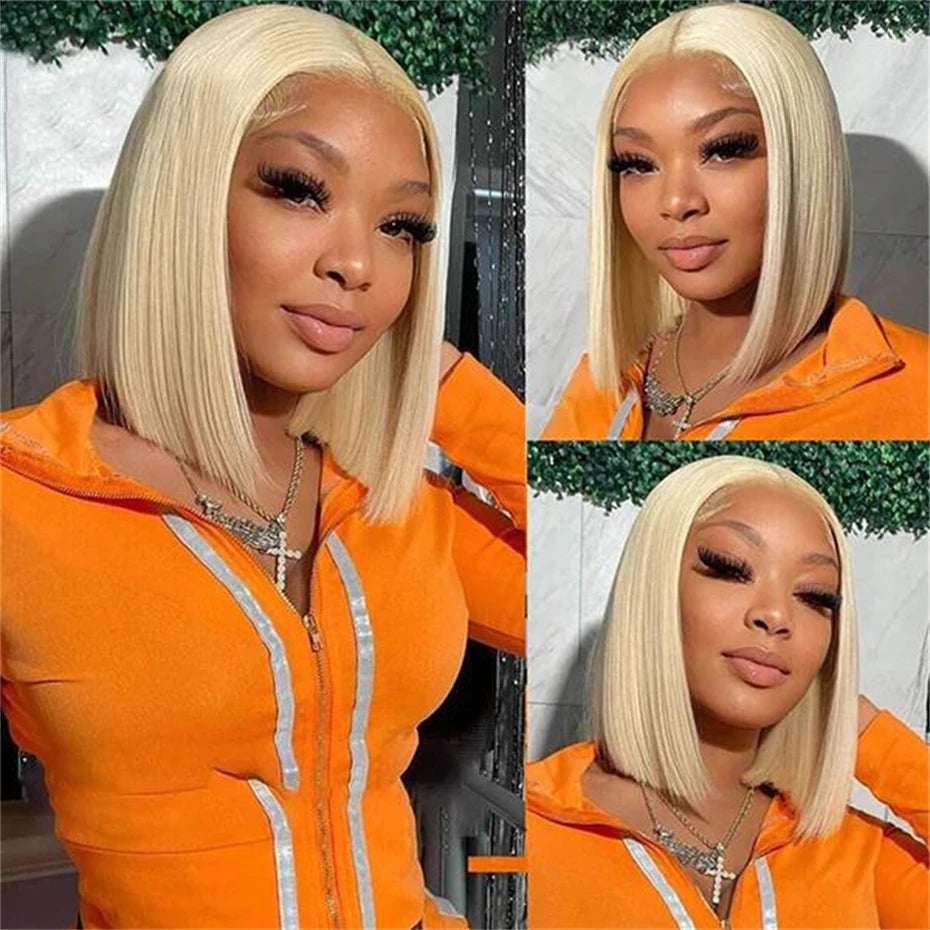 Short Bob Wig Human Hair 13x4 13x6 Transparent Lace Front Human Hair Wigs For Women 613 Honey Blonde Color Lace Frontal Wigs Pre Plucked 220% Density 10 12 14 inch Straight Brazilian Hair