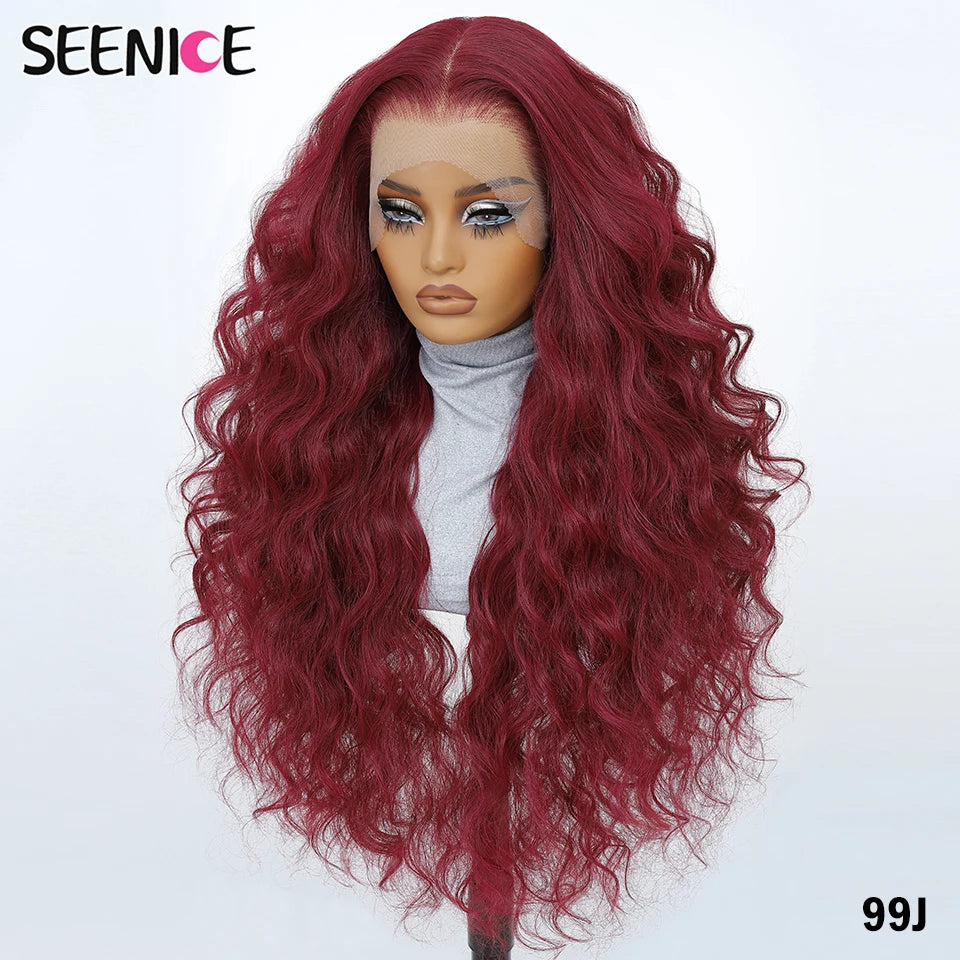 13x6 HD Synthetic Blend Lace Front Wig 30 Inch Long Deep Wavy Ombre Blonde Ginger for Afro Women Heat Resistant Cosplay Wig