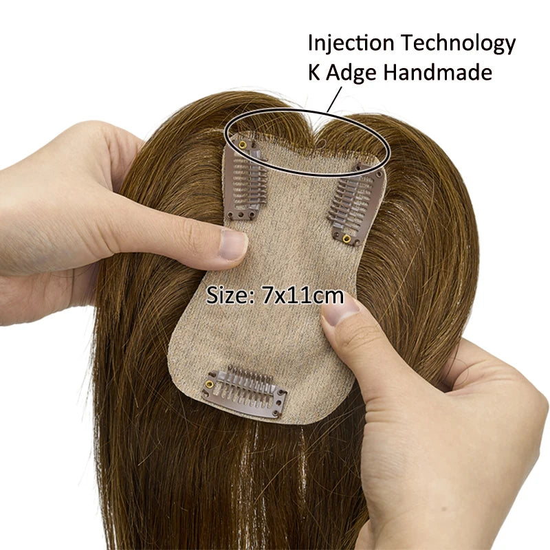 Silk Base Women Toupee Indian Human Hair Wigs Straight Clips in Human Hair Extension 7x11cm Real Human Hairpiece Natural Topper