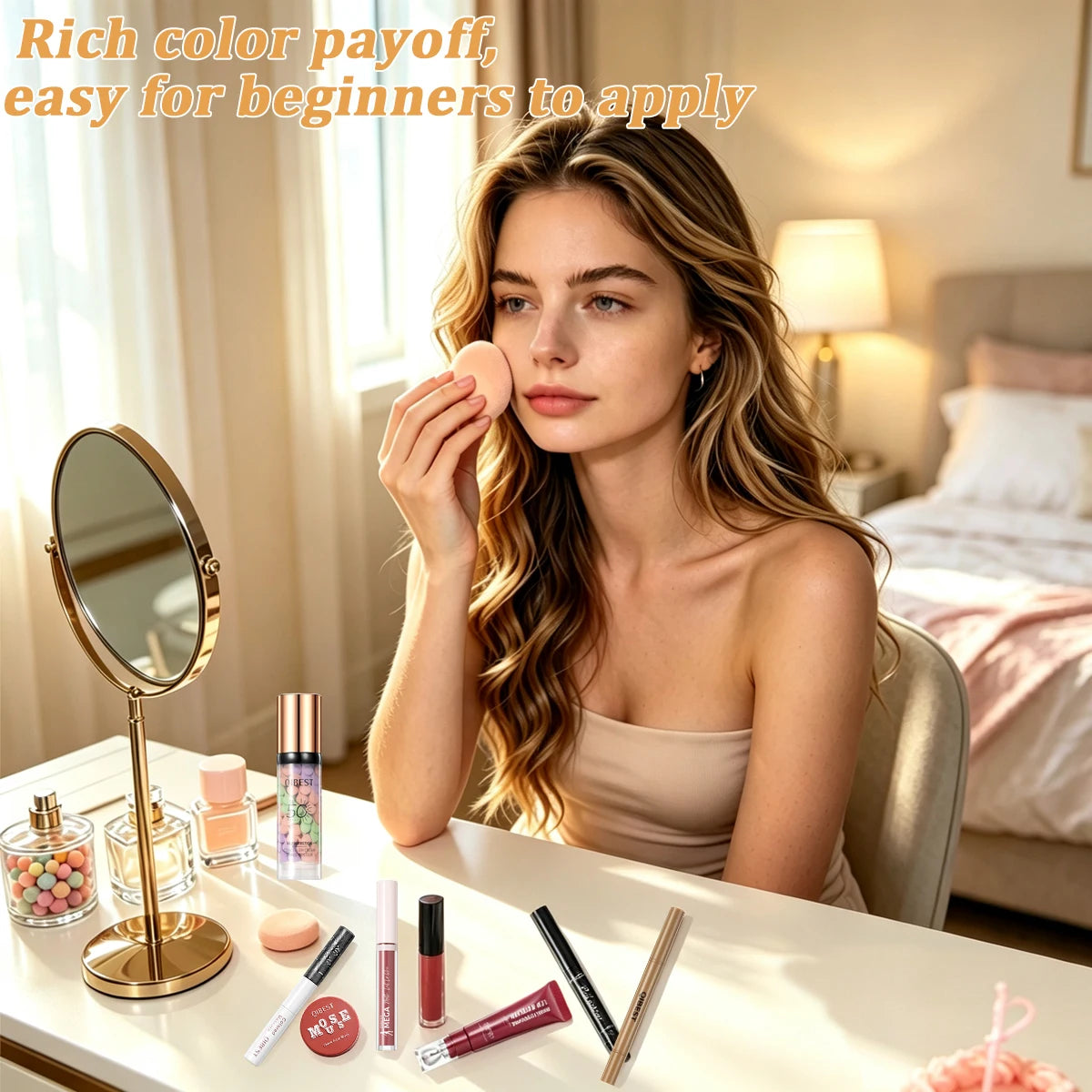 7-piece makeup set, lip gloss, lip liner, blush, eyeshadow, primer, mascara, makeup set, Christmas gift