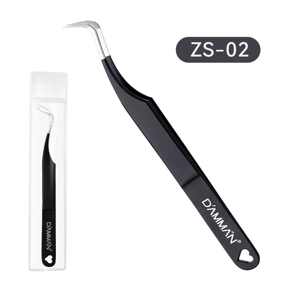 DAMMAN Fiber Tip Lash Extensions Tweezers Professional Eyelash Tweezers Anti-slip Lash Tweezers Eyelash Extension Supplies