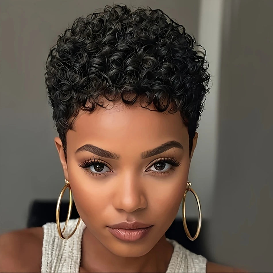 Short Pixie Cut Human Hair Wig Glueless Pixie Curly Wig Brazilian for Women Black Natural Afro Pixie Curls 100% Human Hair Wigs