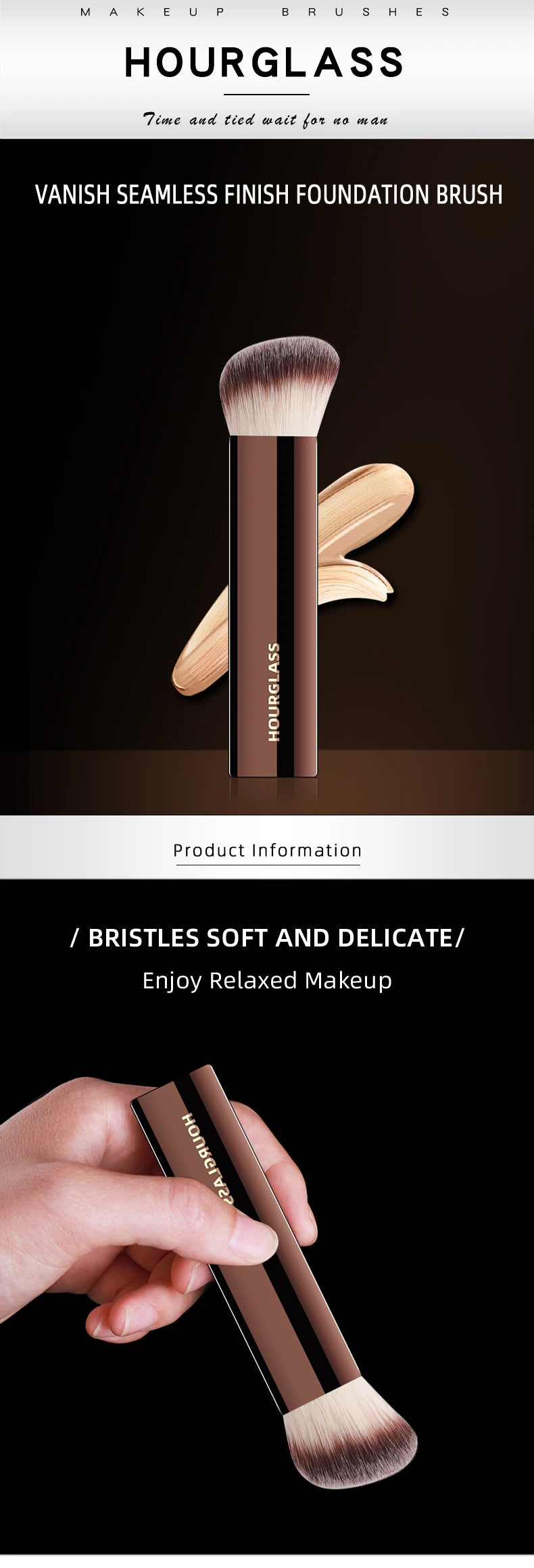 Hourglass Makeup Brush- No.20 Vanish Seamless Finish Foundation Brush Soft Fiber Hair Fashion Design Single Face Brush