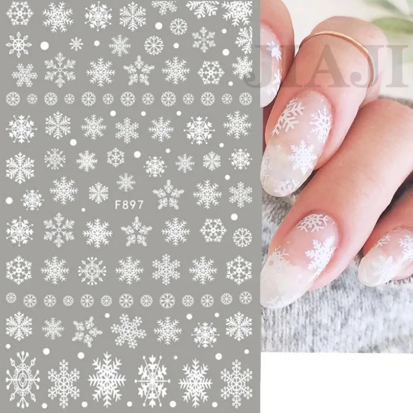 5D White Snowflakes Embossed Nail Art Stickers Winter Charm Decals Self Adhesive Christmas New Year Slider Decoration Manicure