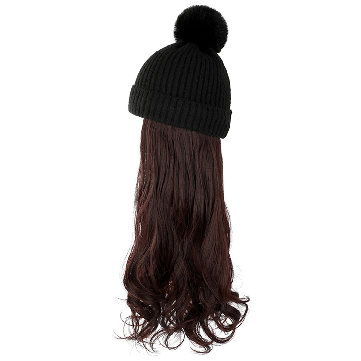 Winter Female Hat Wig With Curly Hair Extensions Synthetic Wave Wig Cap Dismountable Stylish Outdoors Beanie For Camping Hiking