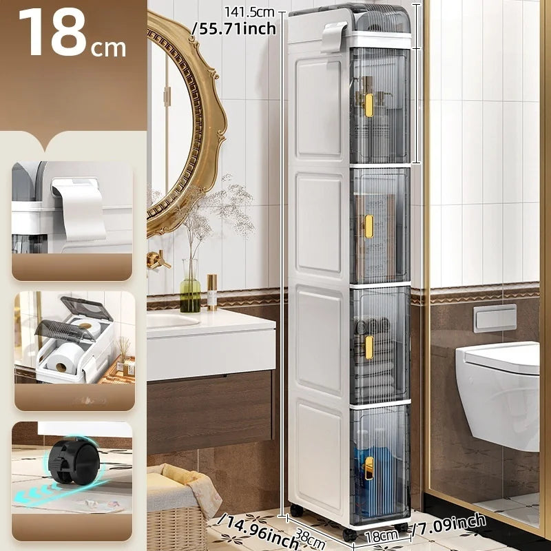 18cm Narrow Storage Cabinet, Multi-Tier Slim Organizer for Bathroom/Living Room, Holds Towel/Tissue/Cosmetic, Space-Saving Shelf