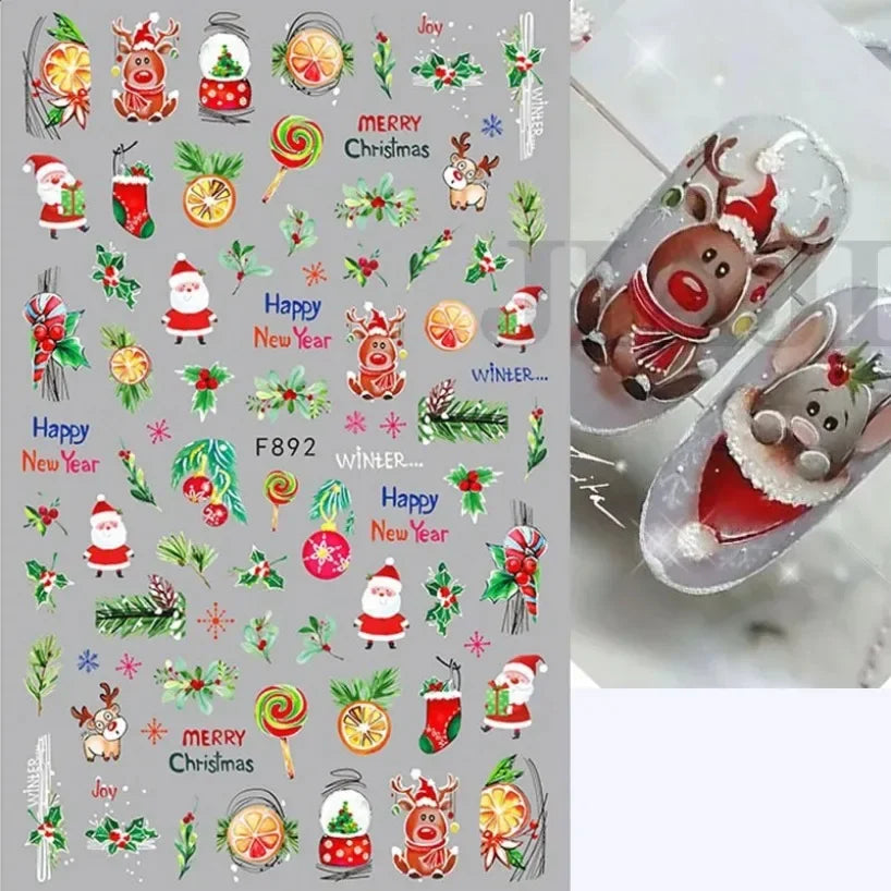 5D White Snowflakes Embossed Nail Art Stickers Winter Charm Decals Self Adhesive Christmas New Year Slider Decoration Manicure