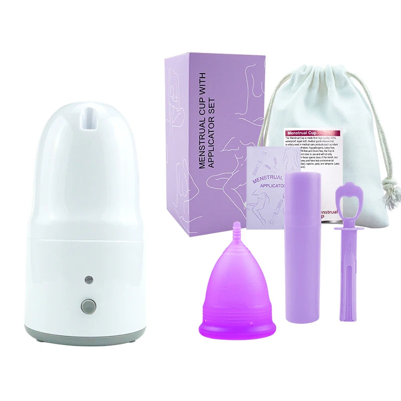 Certified Cup Kit Steam Sterilizer Applicator Reusable Soft Silicone Lady Cup Sterilization Women Health Care Feminine Hygiene