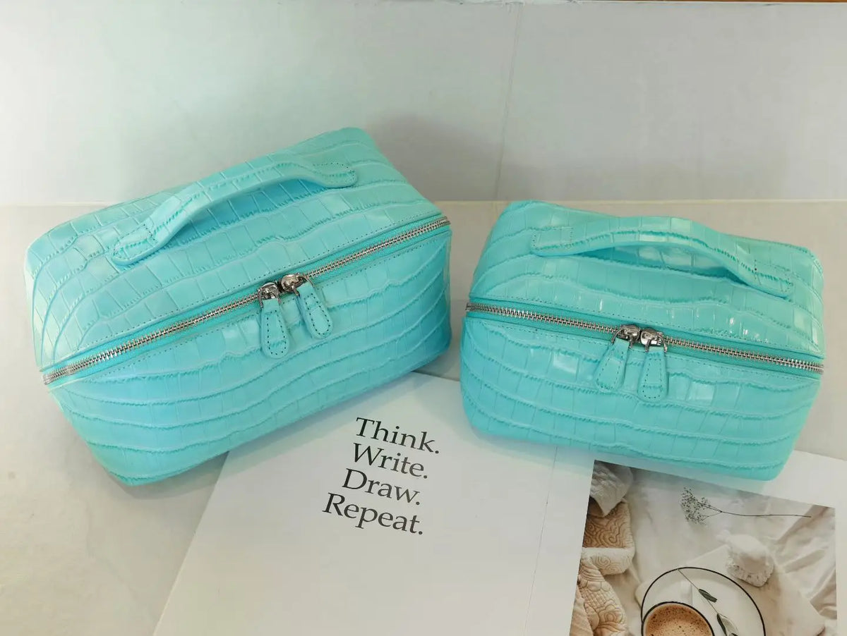 Dermis Makeup Brush Bags Crocodile Pattern Makeup Organizer Bag Large Capacity Skincare Bag Portable Commuting Big Makeup Bag