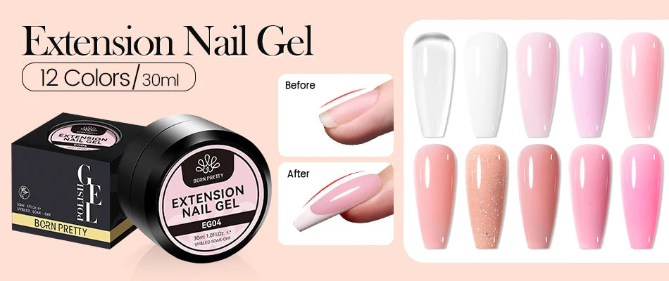 BORN PRETTY Jelly Nude Gel Nail Polish 10ml Light Pink Peach Translucent Color UV Light Cure Gel Varnish Nail Art DIY at Home