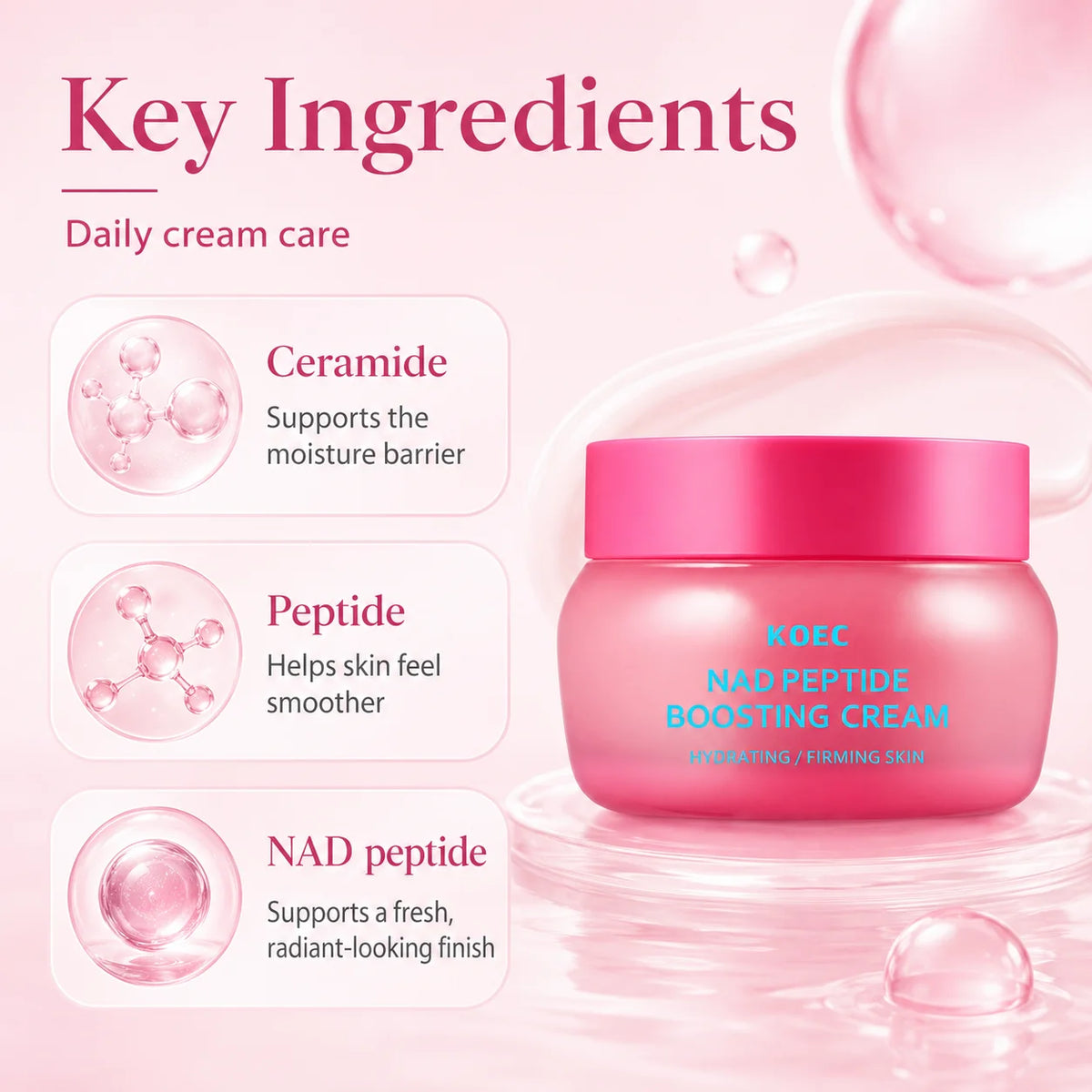 NAD Peptide Boosting Cream, Face Cream to Improve Uneven Skin Tone & Suitable for All Skin Types, With NAD & Ceramide, Revitalizing & Plumping for a Clear & Glowing Complexion
