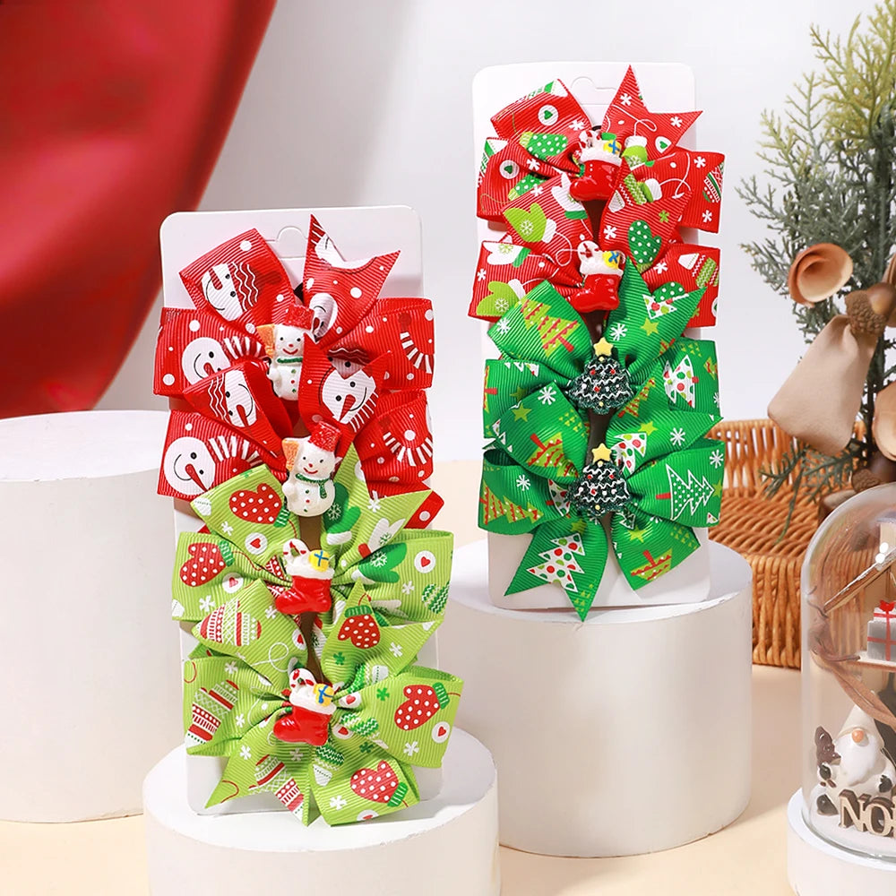 Christmas Sunflower Ribbon Hair Clip Acrylic Material Elk Santa Claus Bow Hair Clip Children's Christmas Party Headwear