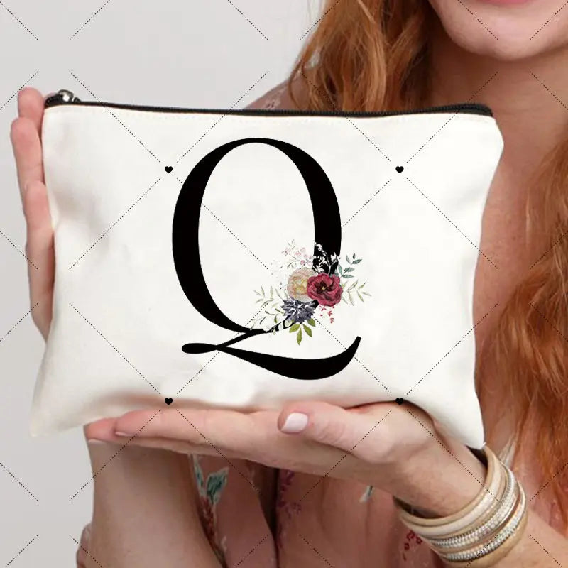 Floral Letter Bridesmaid Makeup Bags Bachelorette Party Gift Children Travel Bag Zipper Pouch Travel Organizer Case Cosmetic Bag