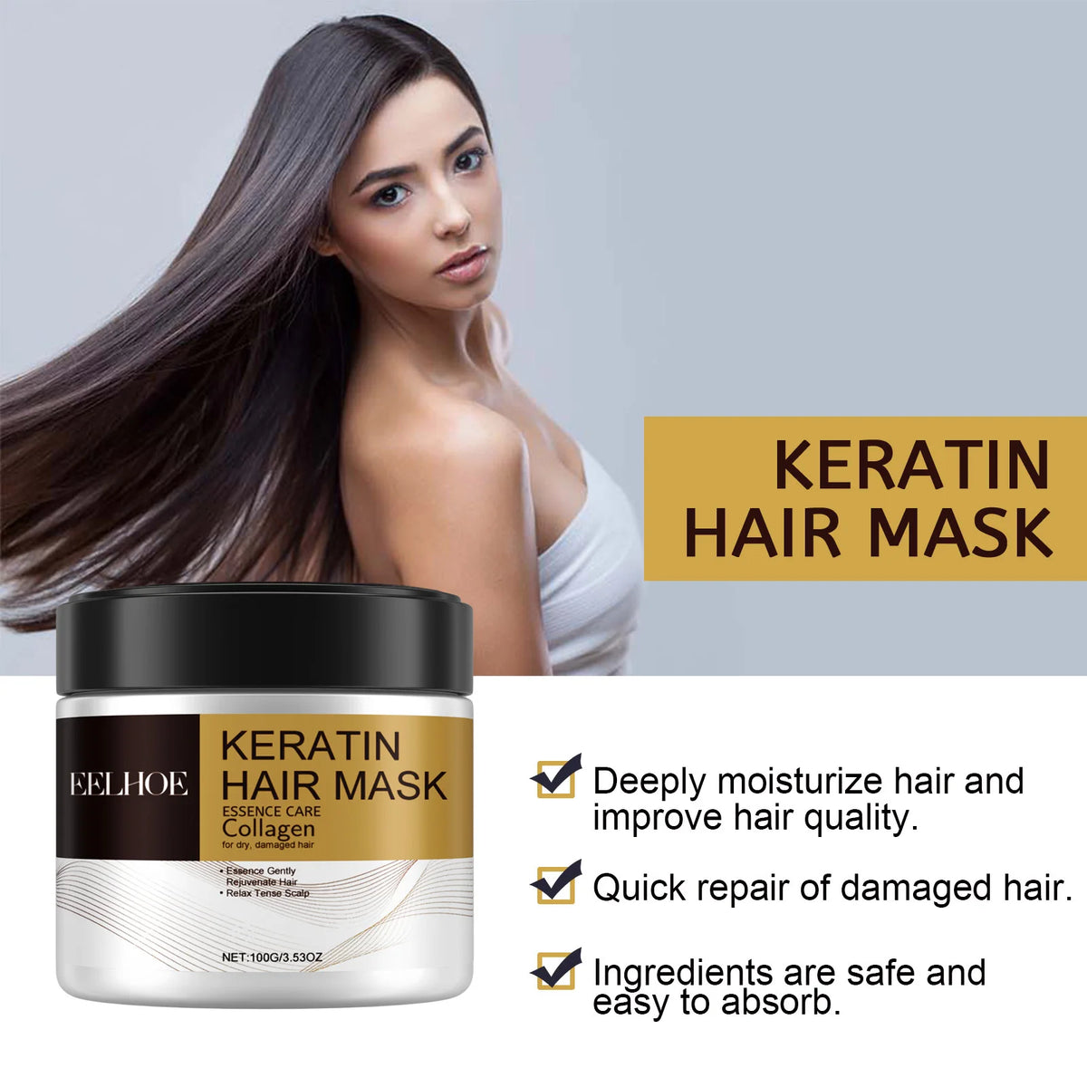 Collagen Hair Mask Treatment Deep Repair Conditioning Collagen Hair Mask Essence for Dry Frizz Damaged Repair Hair Conditioner