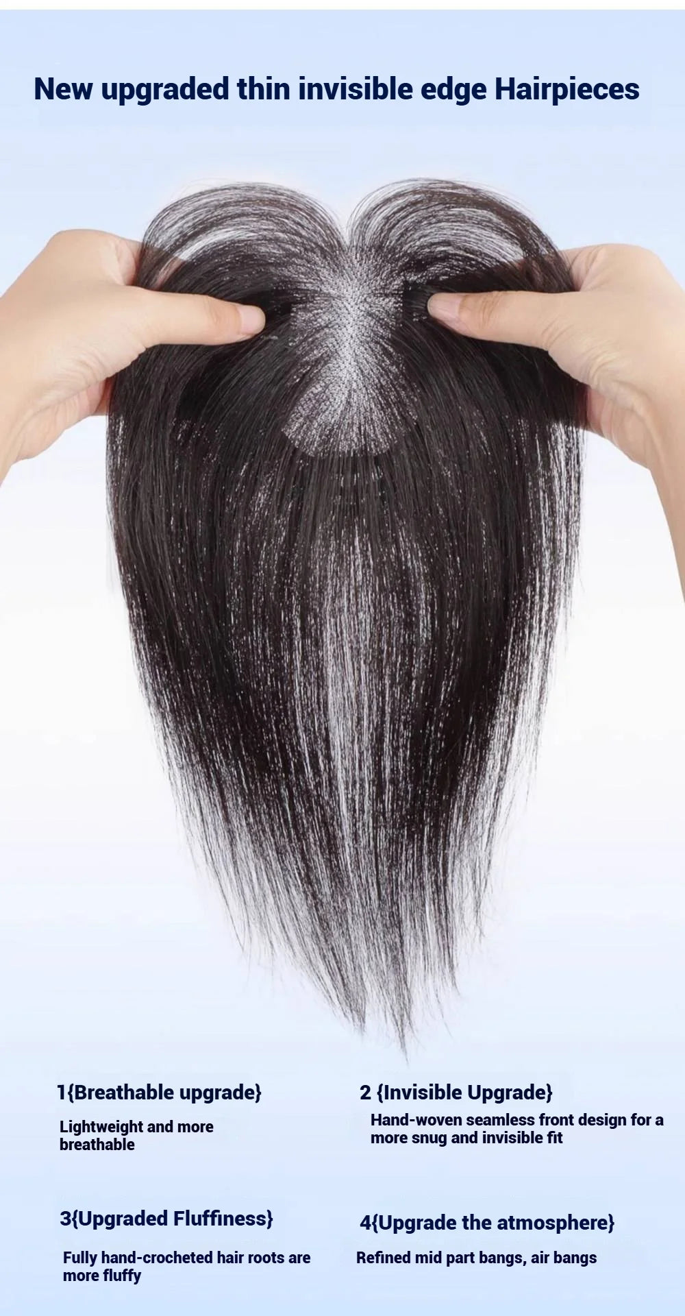 7x10cm Breathable Lace Human Hair Toppers 10 Inch Invisible Clip In Bangs for Women Natural Hairpieces Cover Thinning Hair Daily