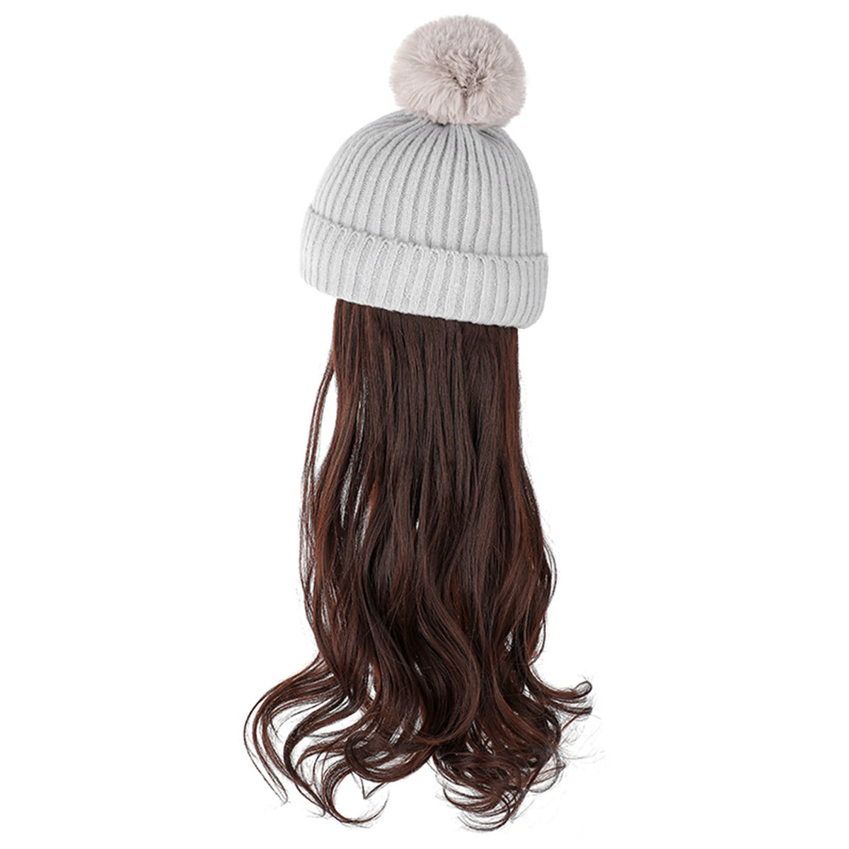 Winter Female Hat Wig With Curly Hair Extensions Synthetic Wave Wig Cap Dismountable Stylish Outdoors Beanie For Camping Hiking