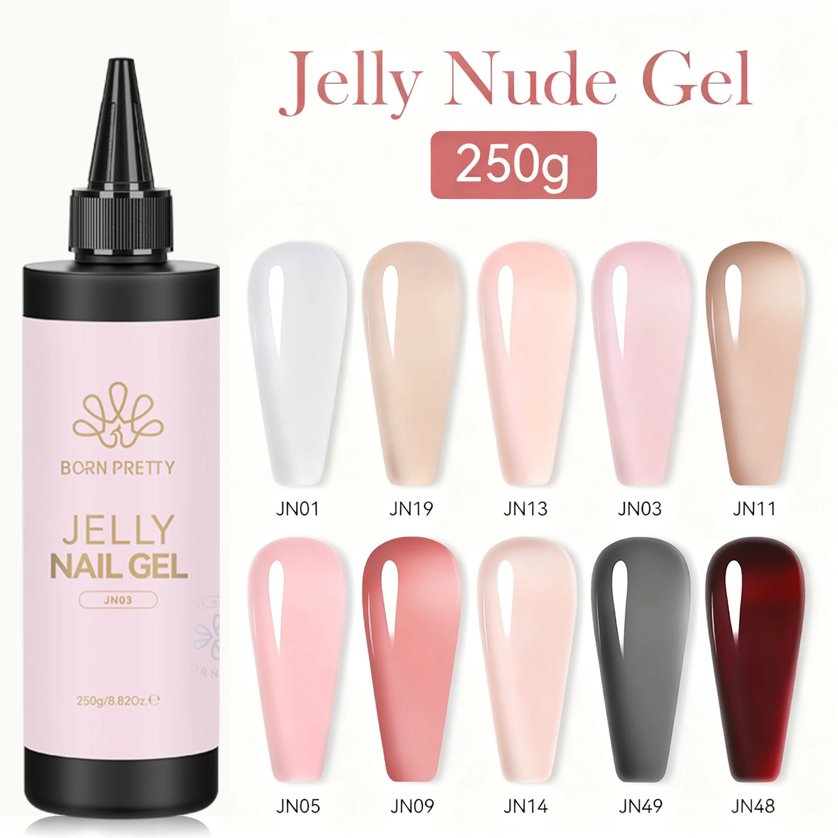 BORN PRETTY 250g Light Pink Jelly Gel Nail Polish Nude Milky White Peach Translucent Color UV LED Soak Off Nail Salon Varnish