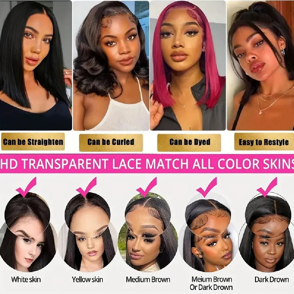 Wear and Go Glueless Bob Wig Human Hair Pre Plucked Pre Cut 215% Density 5x5 HD Transparent Lace Front Wigs Human Hair for Black Women Short Straight Bob Wigs No Glue Lace Closure Wigs for Beginners 10 Inch