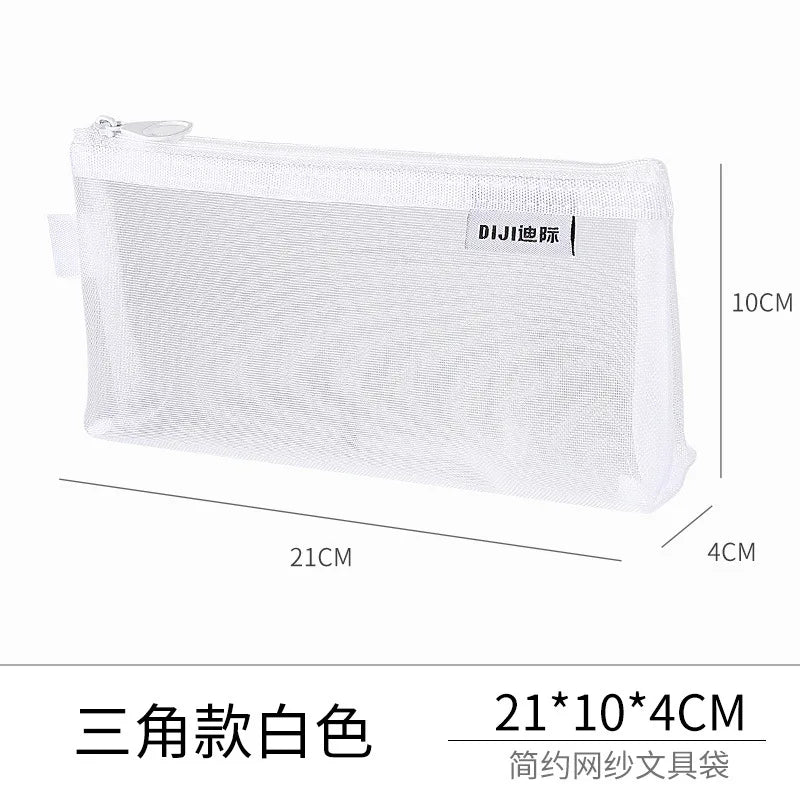 1PC Makeup Bags Case White Gray Black Large Capacity Mash Transparent Cosmetic Brush Bags Students Long Style Nylon Pencil Case