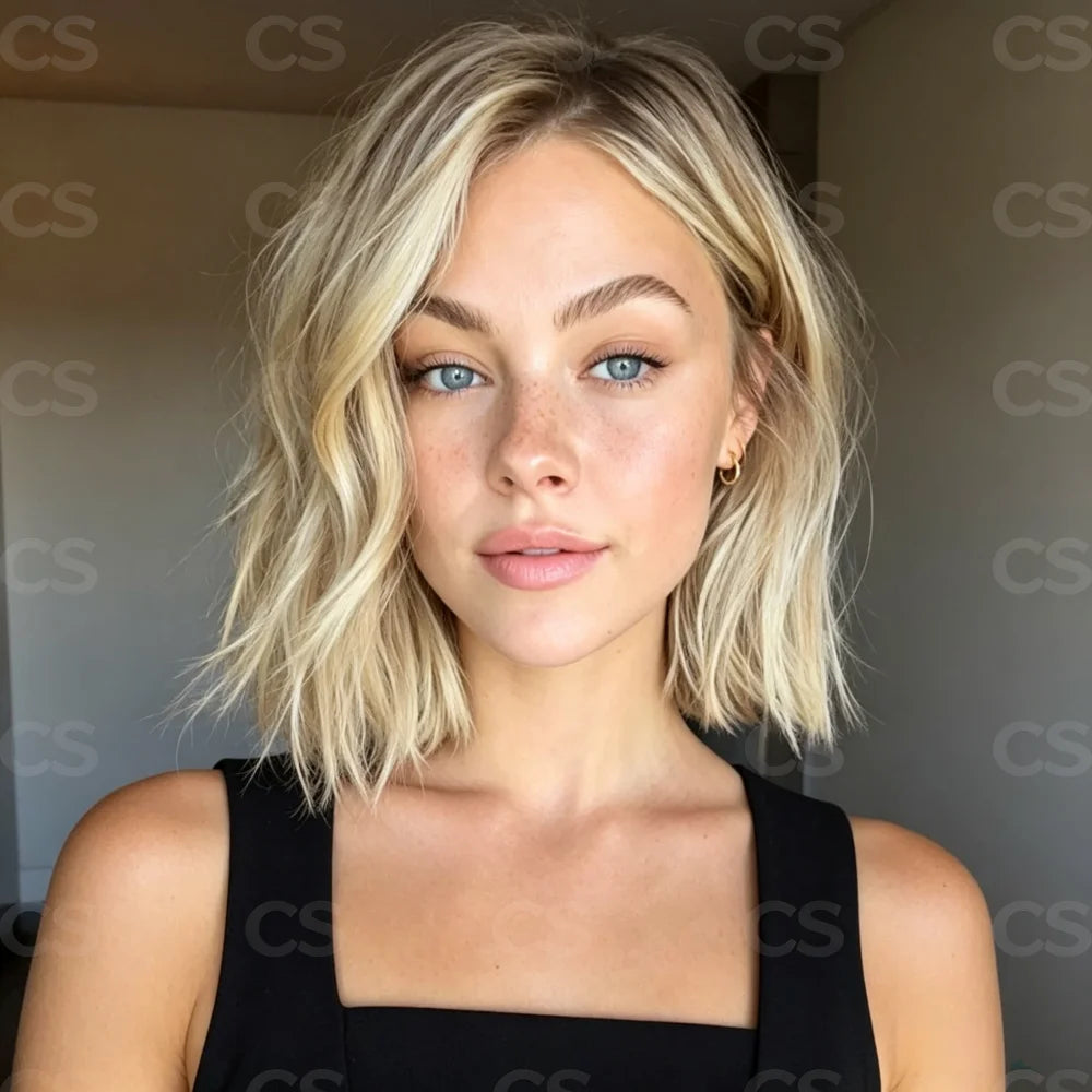 Beautiful 14inch Soft Part Highlighted Blond Hair Wig 150 Density 13x4 Lace Front Glueless Baby Hair Pre-Plucked 100% Human Hair
