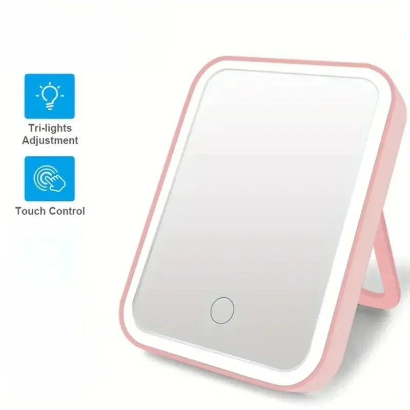 LED Makeup Mirror with Touch Screen Dimming and USB Charging, Portable Vanity Mirror with Lights for Makeup