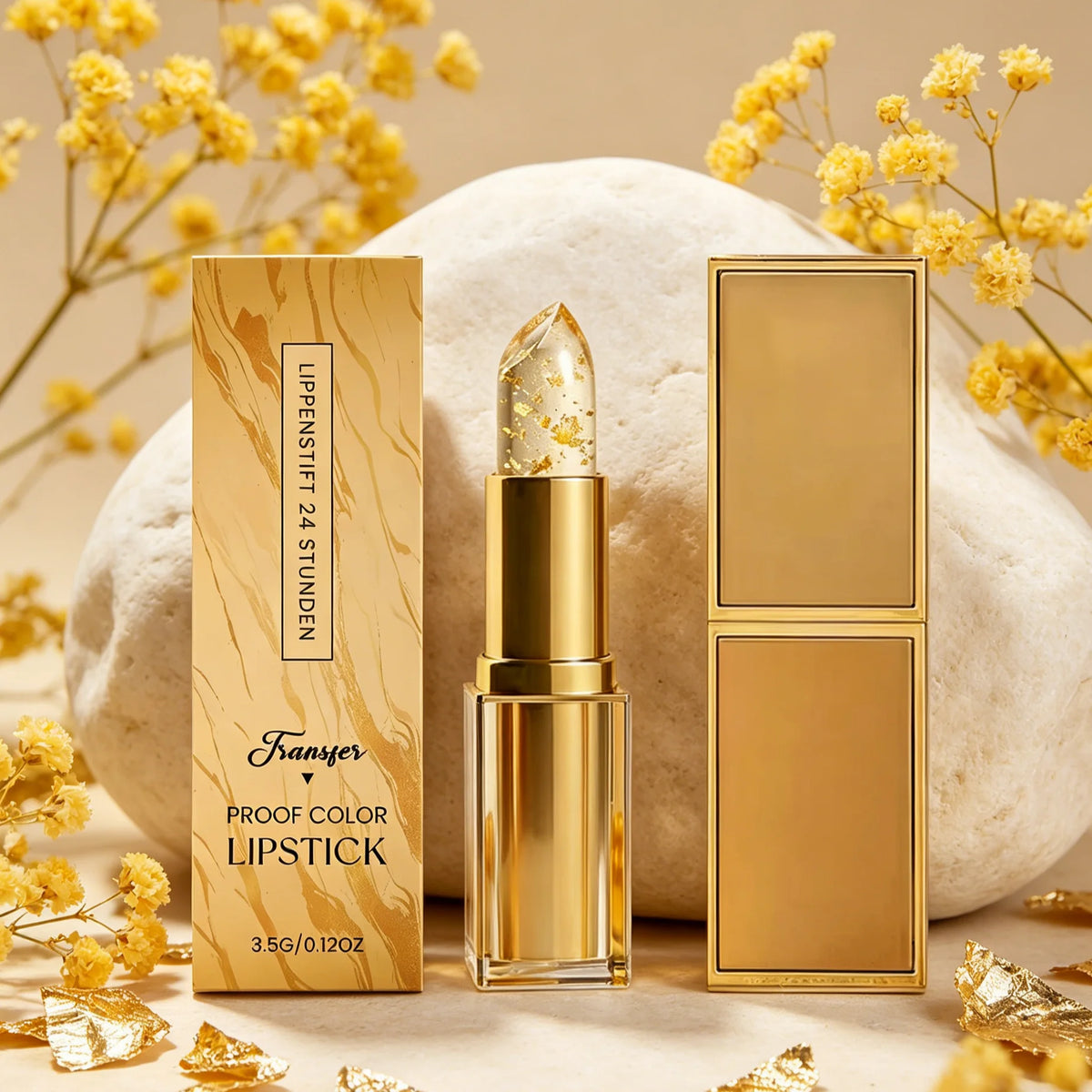 Gold Foil Lipstick Color Changing Brighten Lip Color Jelly Lipstick Moisturizing Smoothing Lip Lines Temperature Change Lip Balm