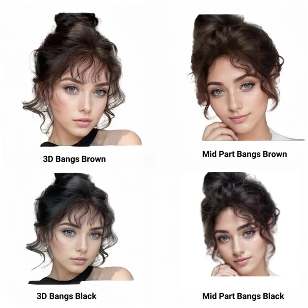 Curly Bangs Toppers for Women 100% Human Hair Breathable Lace Base with Clips Baby Hair Fringe Hairpiece for Thinning Hair