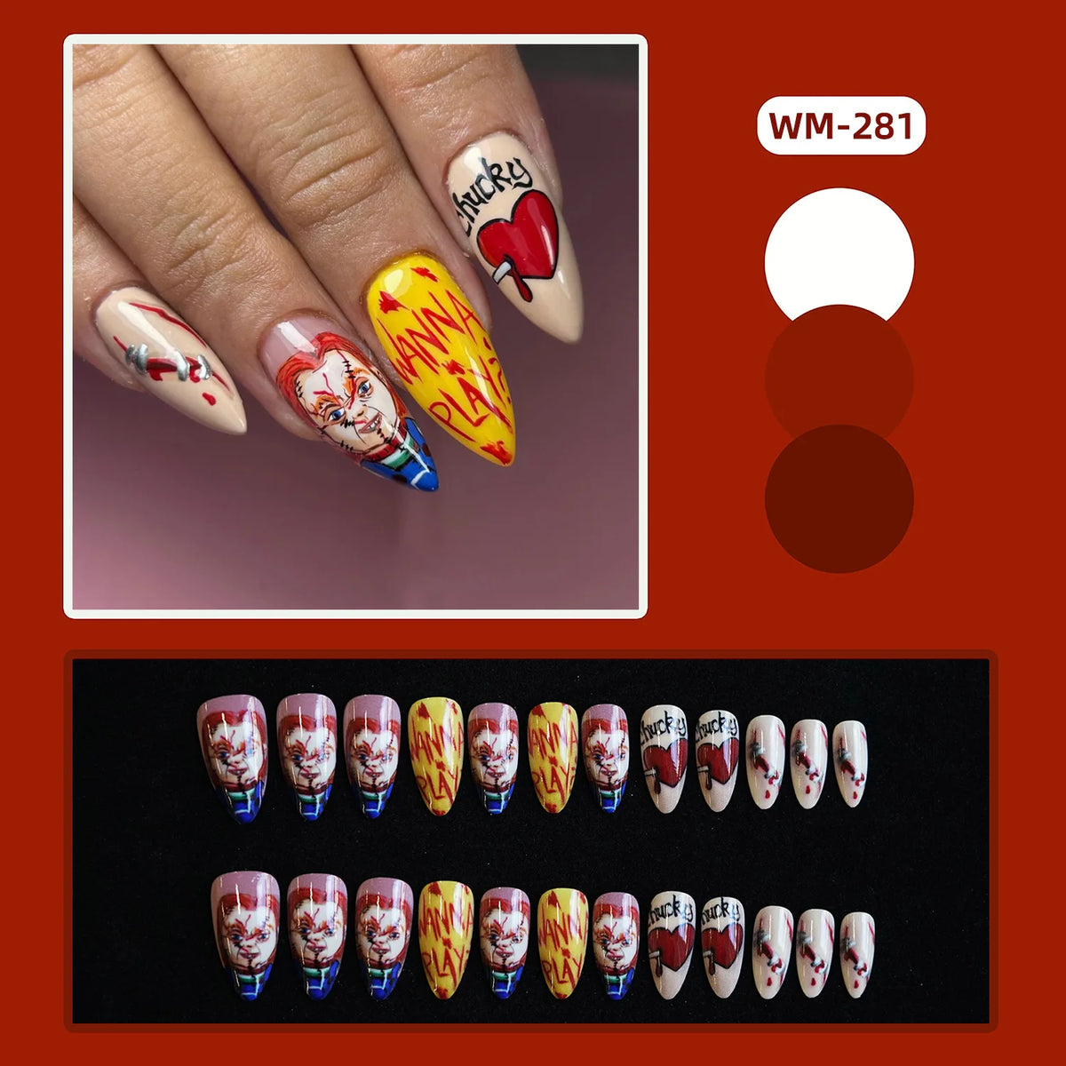 2025 Halloween False Nails European Ghost Witch Pumpkin Almond Fake Nails Tips Wearable Detachable Press on Nails for Women
